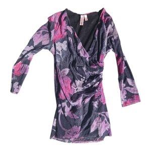 Sweet Pea Pink & Purple Floral Wrap-Style Top